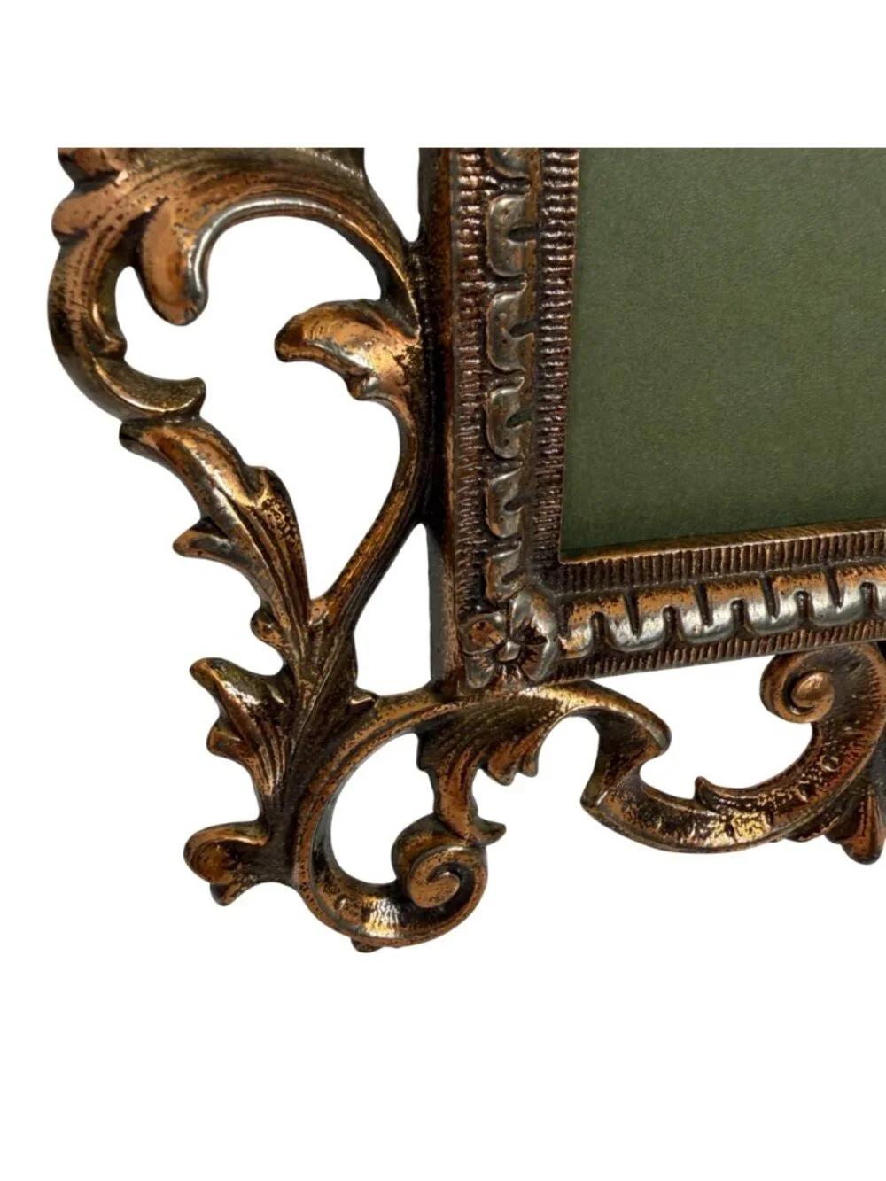 VTG Rococo Ornate Copper Tone Cast Metal Picture Frame Easel Back 4x6 Stamped